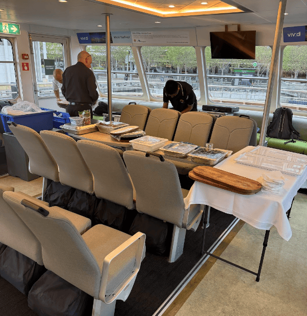 Speedo Australian Swim Team Uniform Launch Mobile catering setup aboard a Sydney Harbour ferry